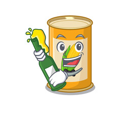 caricature design concept of corn tin cheers with bottle of beer