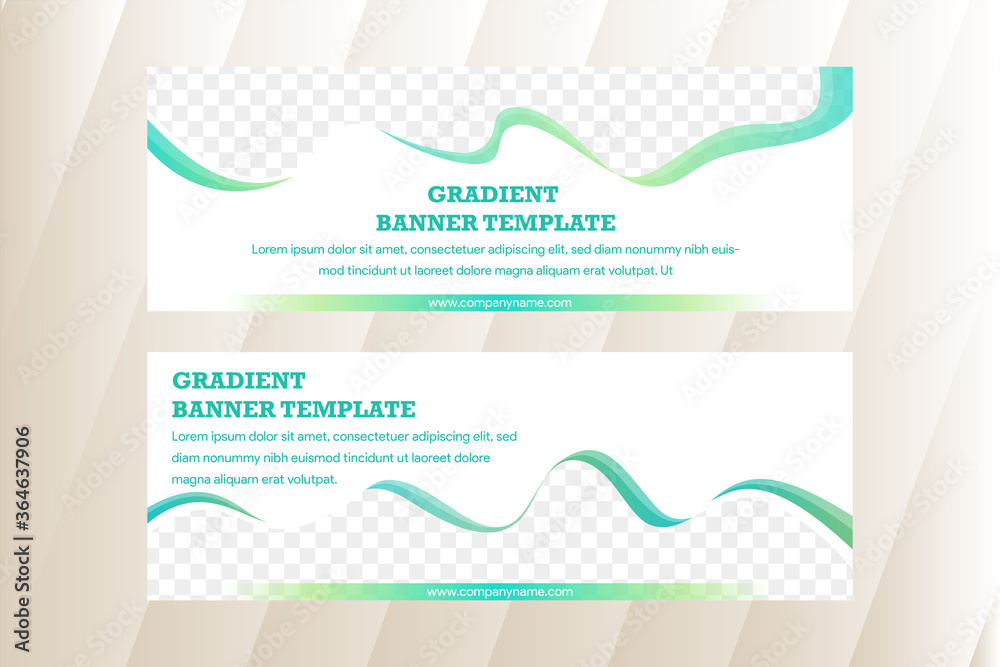 Poster set of abstract web banner templates with abstract lines and waves. green gradient element as border