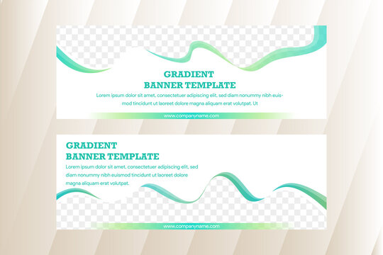 Set of abstract web banner templates with abstract lines and waves.  green gradient element as border of photo space on top and bottom side. 