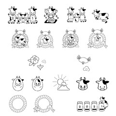 2021 New Year's card material simple cow illustration set