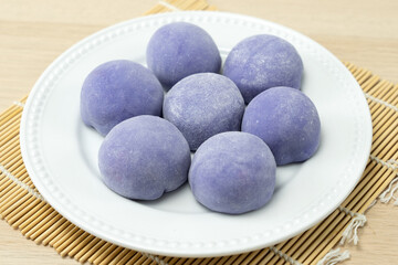 Purple color taro or yam mochi japanese dessert