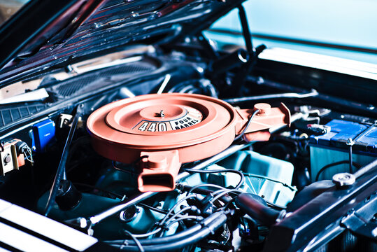 Engine Of A Vintage Chevrolet Bel Air Coupe Dragster