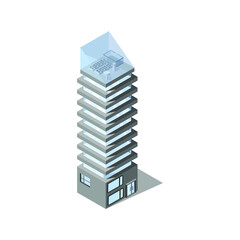 Multistory building. Modern building, isometry. Architecture. Megalopolis