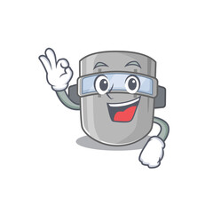 Welding mask mascot design style showing Okay gesture finger