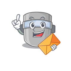 A picture of cheerful welding mask cartoon design with brown envelope