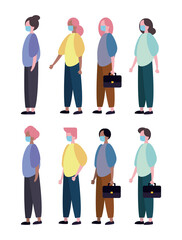 group of people wearing medical mask characters