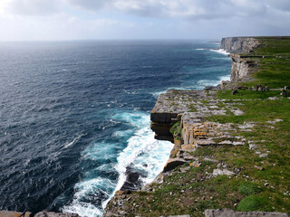 Cliff of the Dun Aengus on Inis Mór Island, part of the Aran Islands, IRELAND