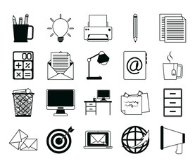 office supply stationery work business linear style icons set