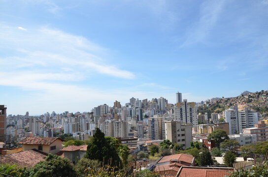 Landscape of the city of Belo Horizonte, State of Minas Gerais, Brazil at a sunny day with blue sky at 3pm in the winter