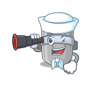 A cartoon picture of welding mask Sailor using binocular