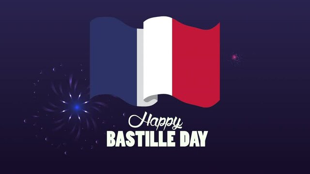 happy bastille day celebration with france flag and fireworks