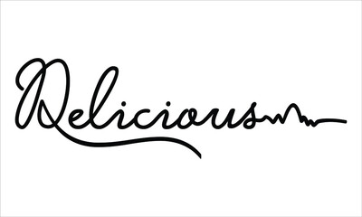 Delicious Hand written script Typography Black text lettering and Calligraphy phrase isolated on the White background 