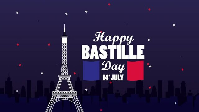 happy bastille day celebration with tower eiffel scene