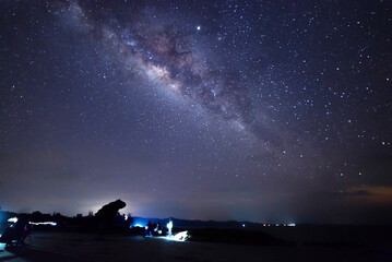 Beautiful nightscape with Starry night and Milky Way Galaxy rising in Kudat Sabah North Borneo. 