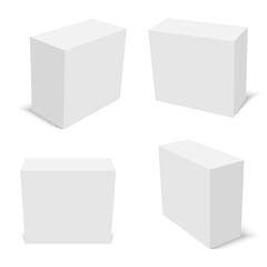 Set of white cardboard boxes mockups. Vector