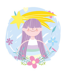 Obraz na płótnie Canvas little fairy princess shootig star flowers tale cartoon