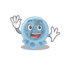 A charismatic pasteurella mascot design concept smiling and waving hand