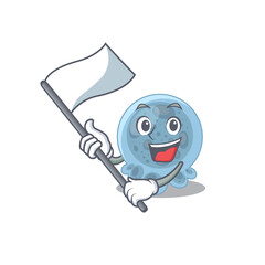A brave pasteurella mascot character design holding a white flag
