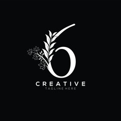 White elegant numbers  6,  flower-patterned numeration.