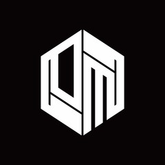 DM Logo monogram with hexagon inside the shape design template