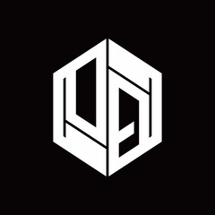 DQ Logo monogram with hexagon inside the shape design template