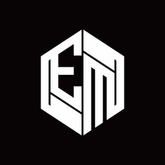 EM Logo monogram with hexagon inside the shape design template