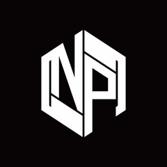 NP Logo monogram with hexagon inside the shape design template