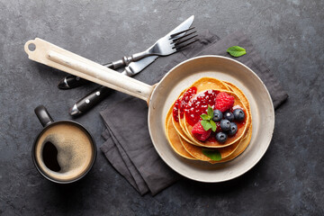 Delicious homemade pancakes with summer berries