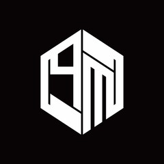 PM Logo monogram with hexagon inside the shape design template