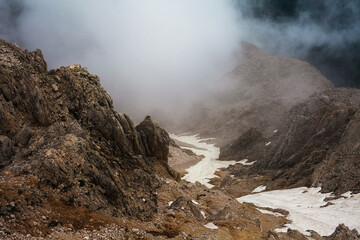 View of the clouds from above in the mountains
