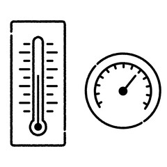 手描き風の線画の温度計と湿度計　熱中症対策
