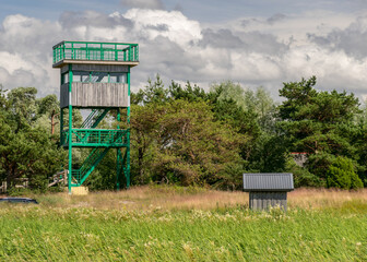 summer landscape with a bird-watching tower by the sea, Kabli, Pärnu County, Estonia