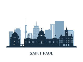 Naklejka premium Saint Paul skyline, monochrome silhouette. Vector illustration.