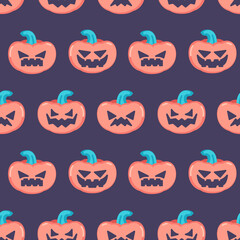 Halloween pumpkin emoji icons pattern. Pumpkin emoticon seamless background. Seamless pattern vector illustration