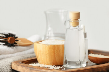 Bottle of rice water on table