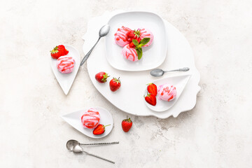 Fototapeta na wymiar Tasty strawberry ice cream on white background