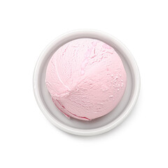 Plate with tasty ice cream on color background