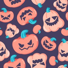 Pumpkin smiley icons pattern. Halloween pumpkin emoticons seamless background. Seamless pattern vector illustration