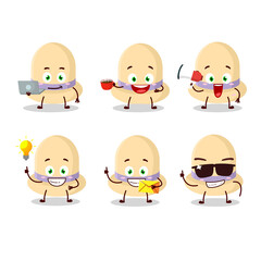 Summer hat cartoon character with various types of business emoticons