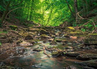 Falling Foss waterfall & May Beck, flowing stream through rocks