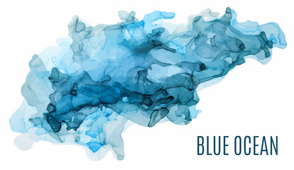 Fototapeta premium Blue ink background, wet ink, hand drawn vector 