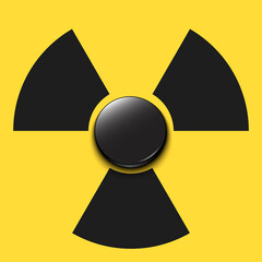 Fototapeta premium Radiaction symbol with hockey puck. Caution radioactive danger sign. Hockey quarantined. Cancellation of sports tournaments. Vector illustratio
