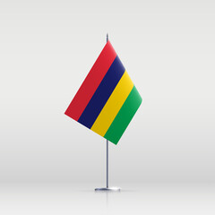 Mauritius flag state symbol isolated on background national banner. Greeting card National Independence Day of the Republic of Mauritius. Illustration banner with realistic state flag.