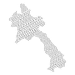 Laos - pencil scribble sketch silhouette map of country area with dropped shadow. Simple flat vector illustration