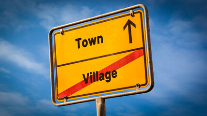 Street Sign Town versus Village