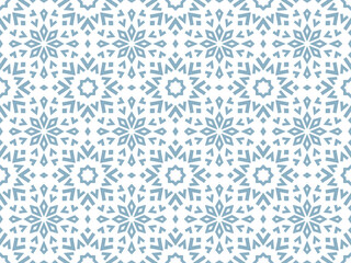Abstract geometric pattern with lines, snowflakes. A seamless vector background. White and blue texture. Graphic modern pattern