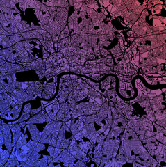 London, United Kingdom — urban vector city map of capital city with Hyde park, Isle of Dogs, south and north London, Westminster, the Thames, railways and major roads, Regent's park