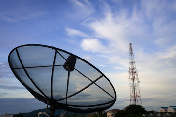 satellite dish on the roof with blue sky background