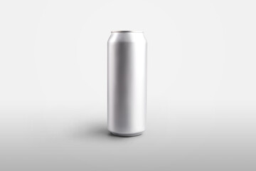 Mockup of silver aluminum cans for water and drink, standing and isolated on a white background, cylindrical packaging for presentation design.