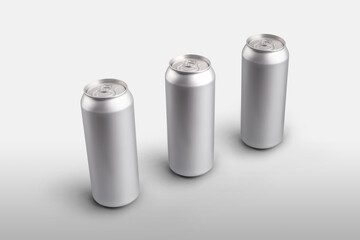 Template silver matte bottle with water or drink, standing on a white background, top view.